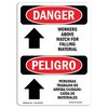 Signmission OSHA Sign, Workers Above Falling Material Bilingual, 5in X 3.5in, 10PK, 3.5" W, 5" H, Spanish, PK10 OS-DS-D-35-VS-1624-10PK